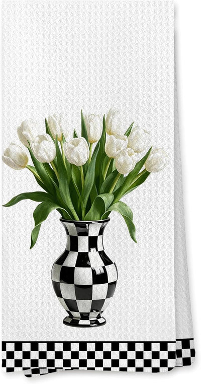 Toallas cocina florales tulipán blanco paño decorativo baño