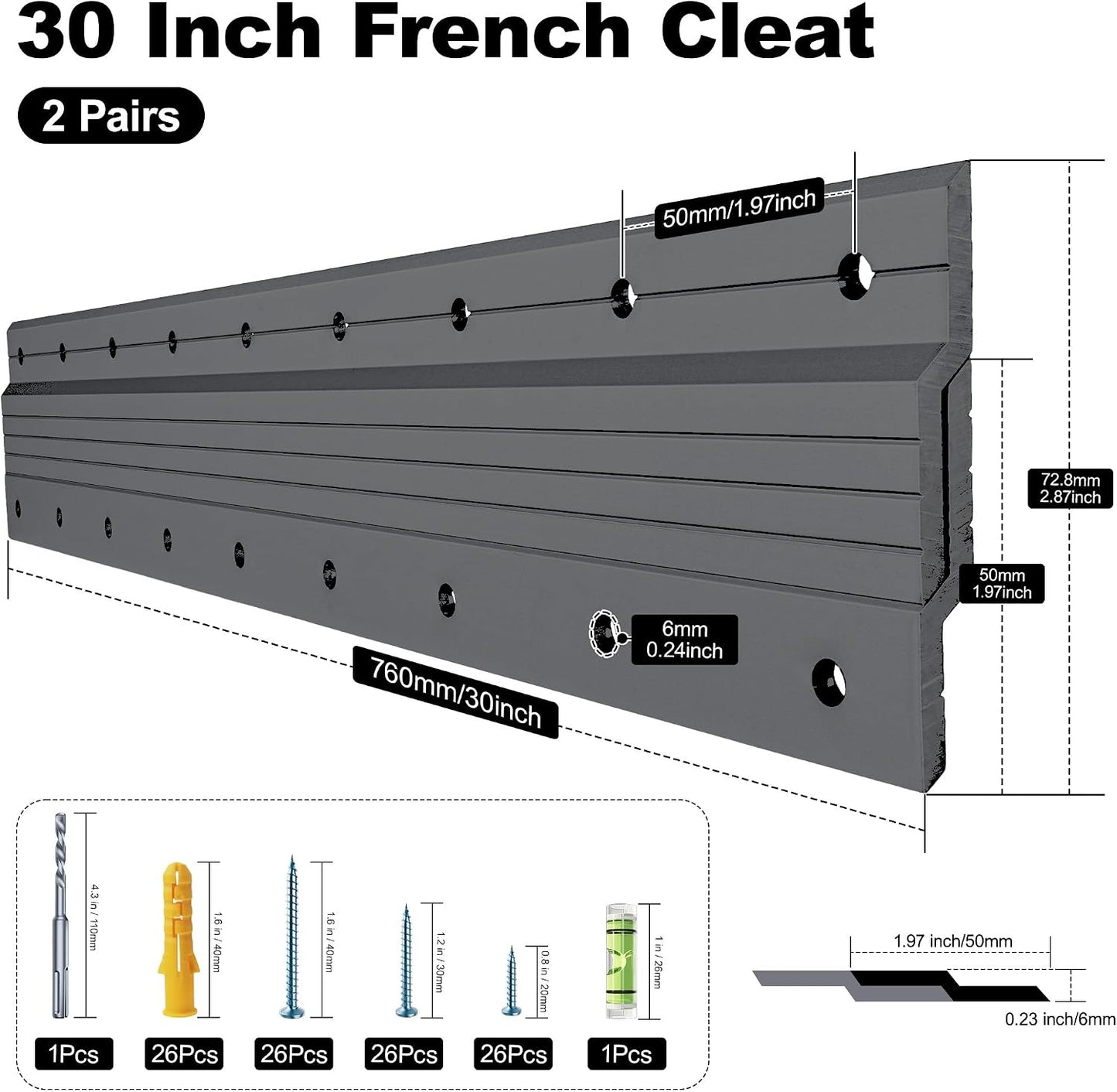 Colgador tacos franceses 30pulg clips aluminio pared