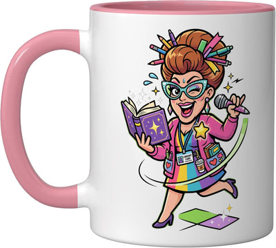 Taza Cerámica Gato Bibliotecario Estilo Retro Rosa/Blanca