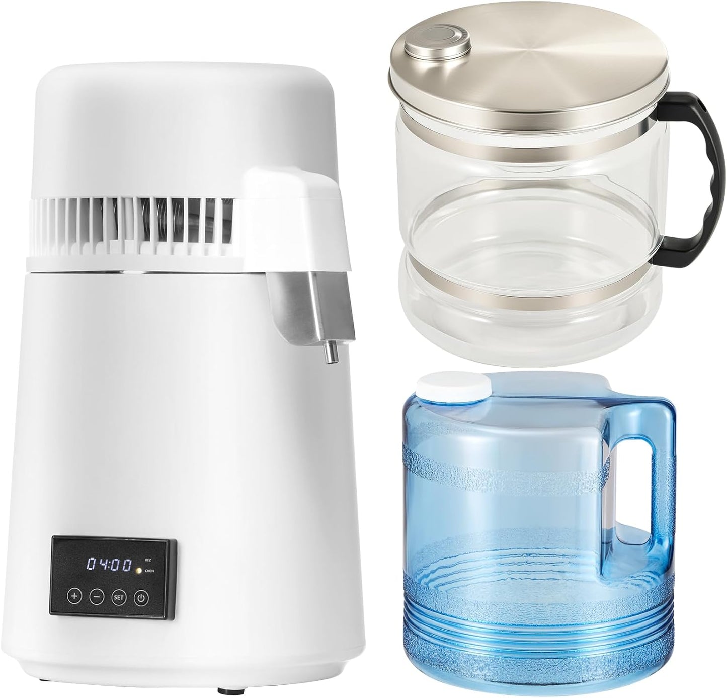 Destilador agua 1.1gal con jarra vidrio 4L temporizador 0-99h