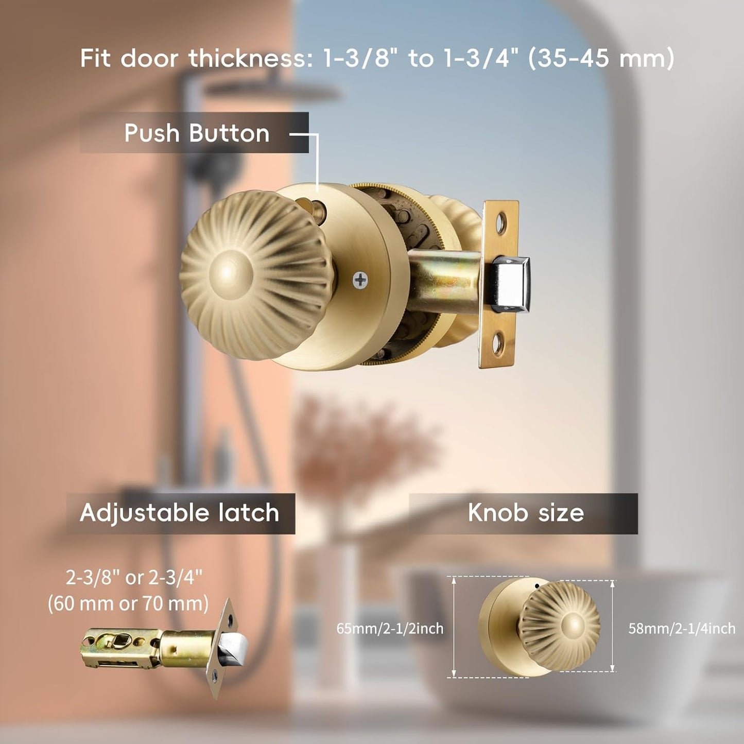 6 Pomas Dorados para Puerta Interior Resistente Cerradura