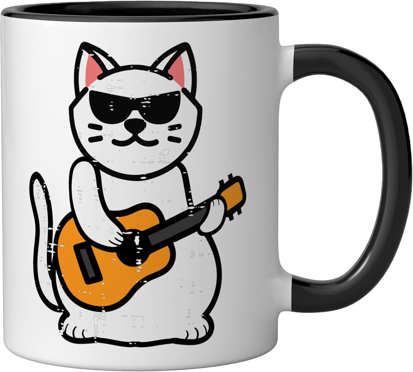 Taza cerámica rockers cat toca guitarra niños hombres jóvenes negro/blanco
