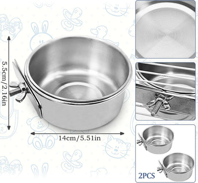 2 Tazas Alimentación Loro Acero Inox con Soporte