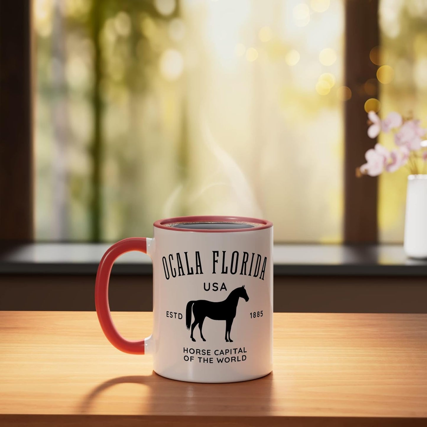 Taza Cerámica Equestrian Ocala Florida Roja/Blanca