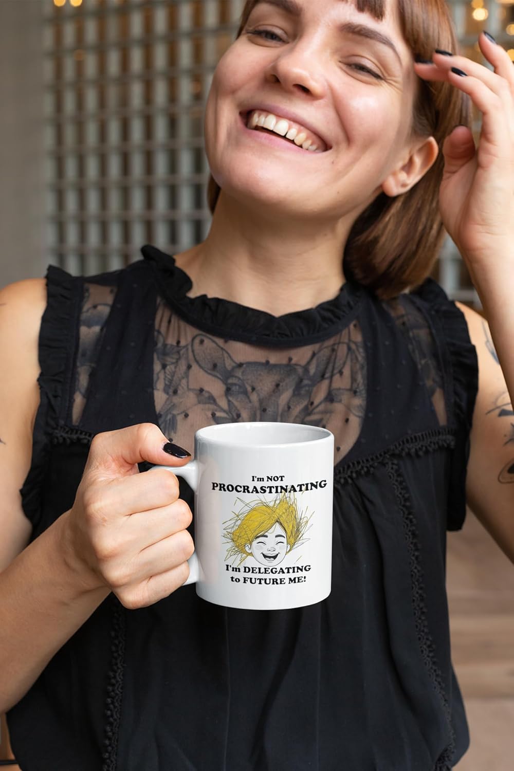 Taza de café divertida con mensaje sarcástico