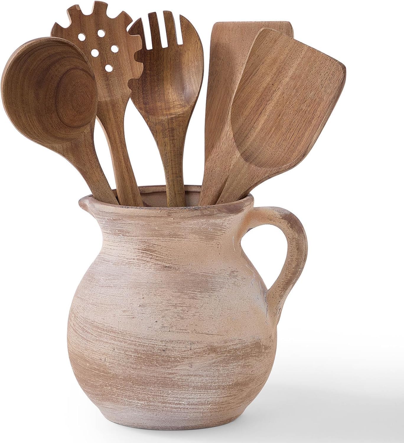 Soporte rústico para utensilios de cocina de cerámica vintage