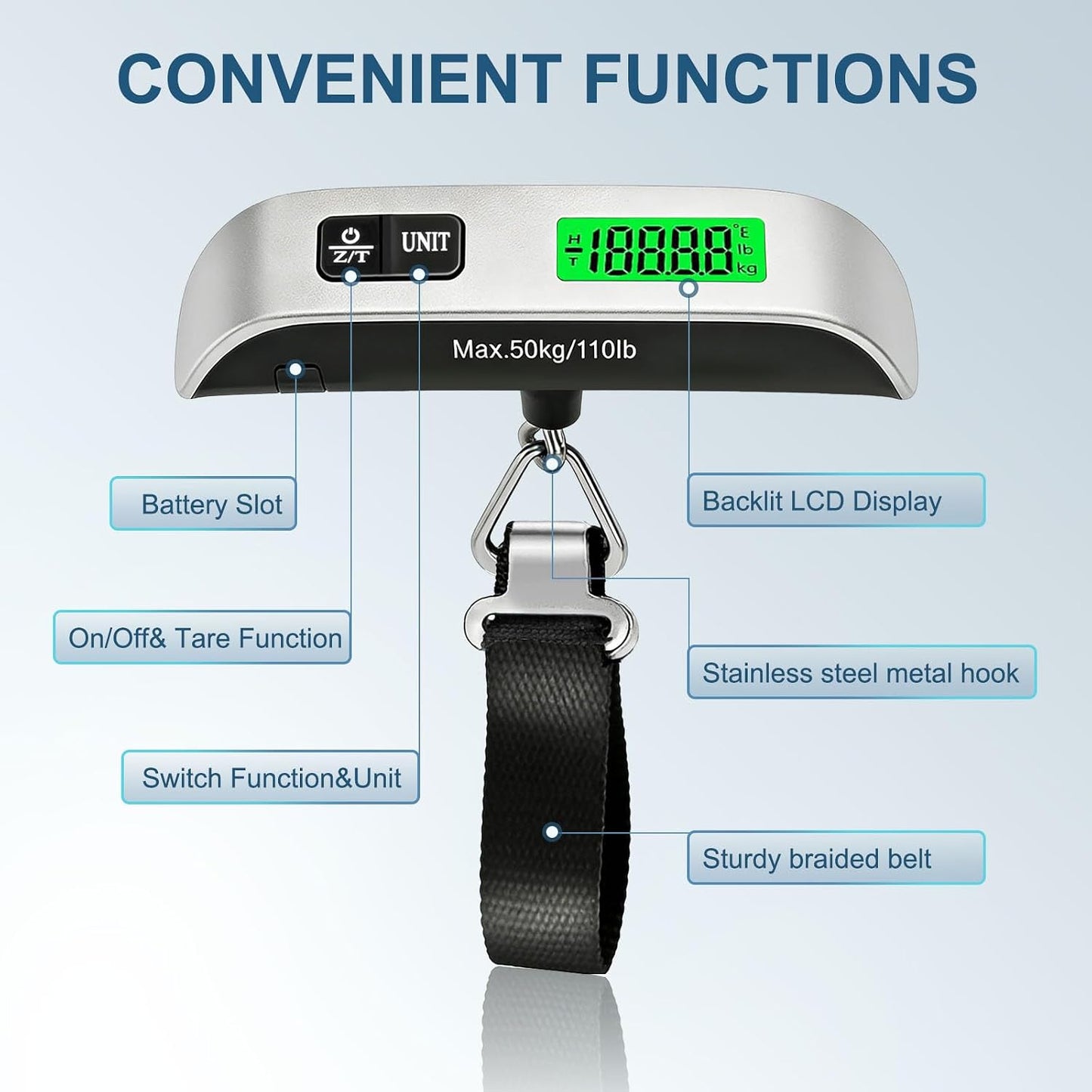 Báscula digital equipaje 110lb pantalla LCD retroiluminada