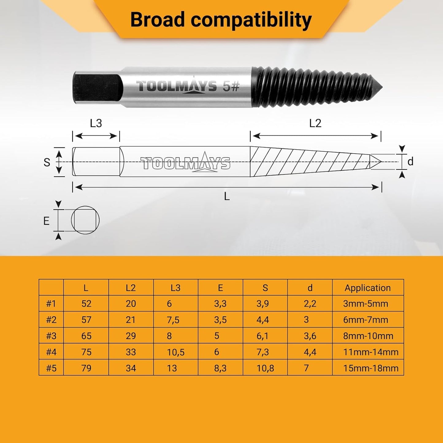 Set extractor tornillos izquierdo 5 pzas alta resistencia
