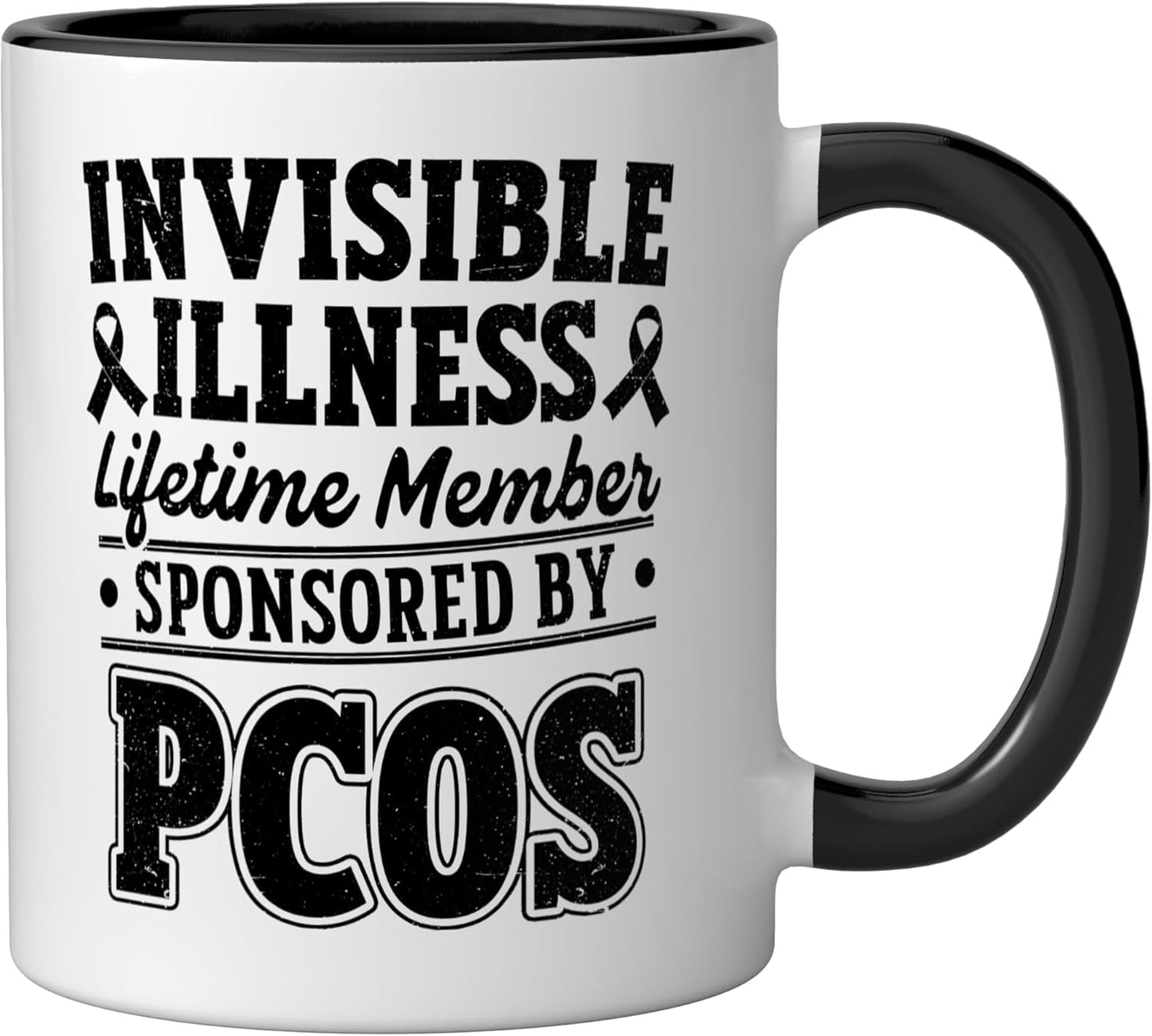 Taza cerámica PCOS Warrior negra/blanca
