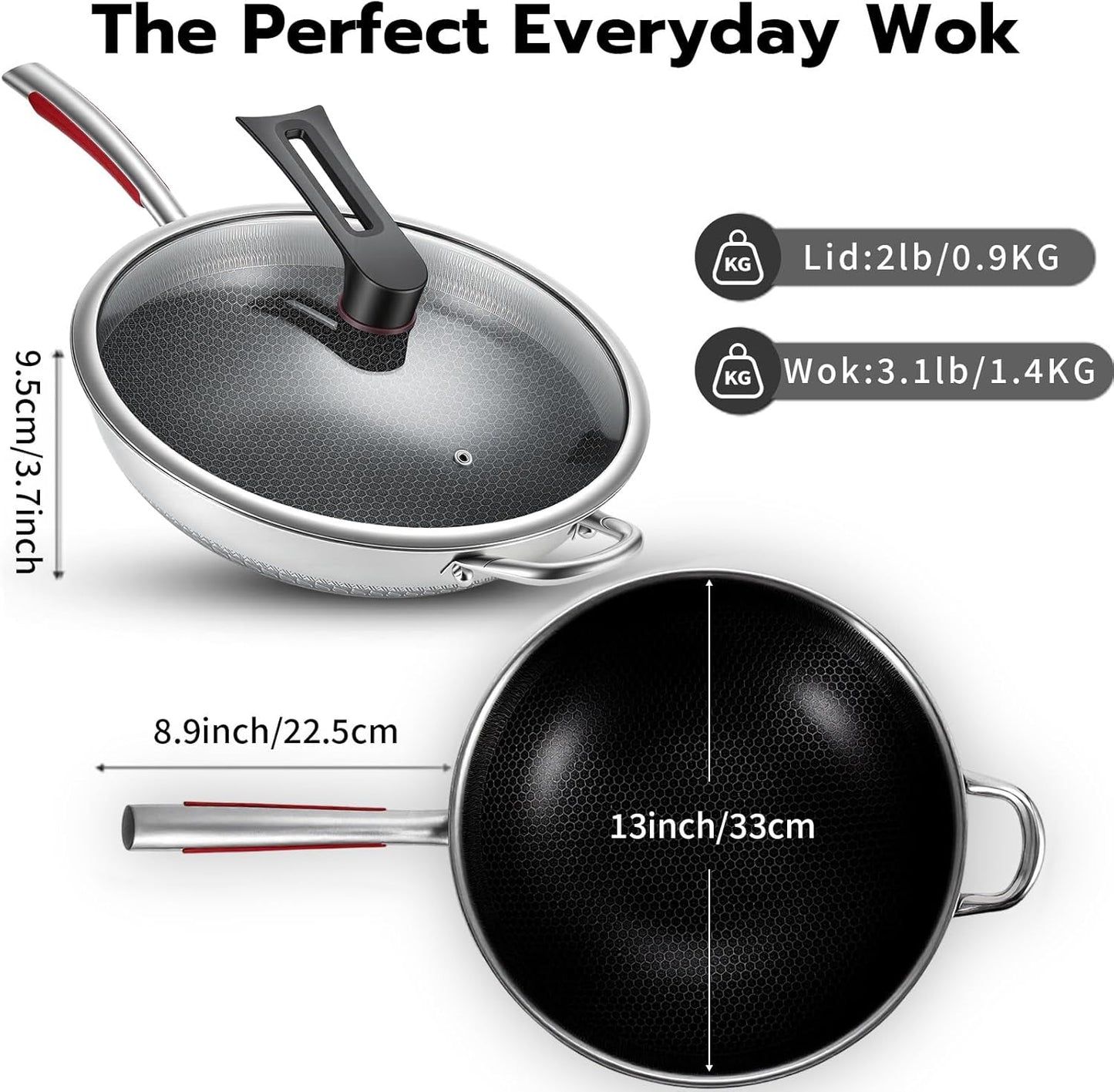 Sartén wok 14pulg acero inox antiadherente PFOA libre