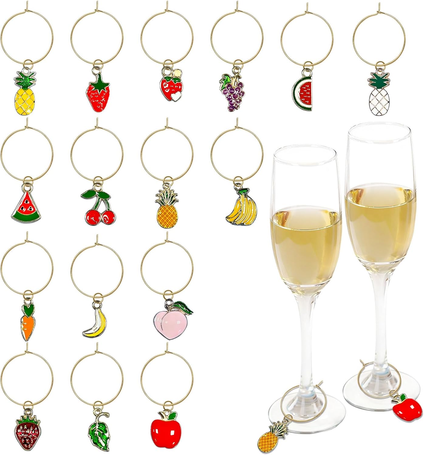 16 Dijes Copa Vino Etiqueta Identificadora Anillo Fruta
