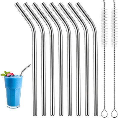 8 Pzas Pajitas Acero Inox 6pulg Reutilizables con Cepillos
