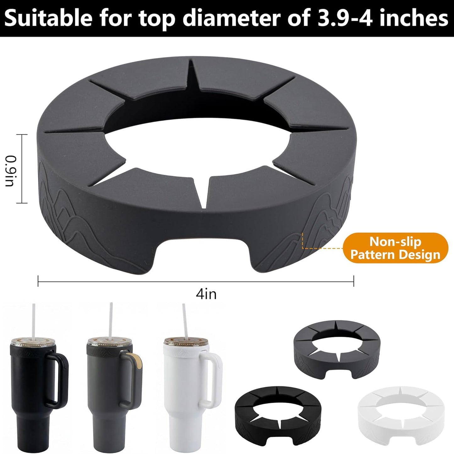 3 Anillos Silicona para Vaso 40oz 4pulg Negro Blanco Gris