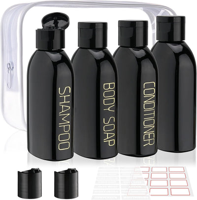 Botellas viaje TSA aprobadas 3.4oz plástico con tapa abatible negro