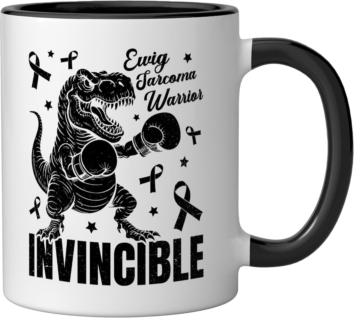 Taza cerámica para combatiente contra el cáncer de Ewing Sarcoma negra/blanca