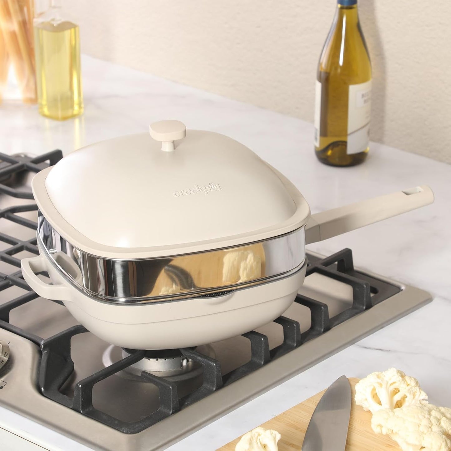 Sartén cerámica 5.3qt con cesta vapor tapa aluminio inducción