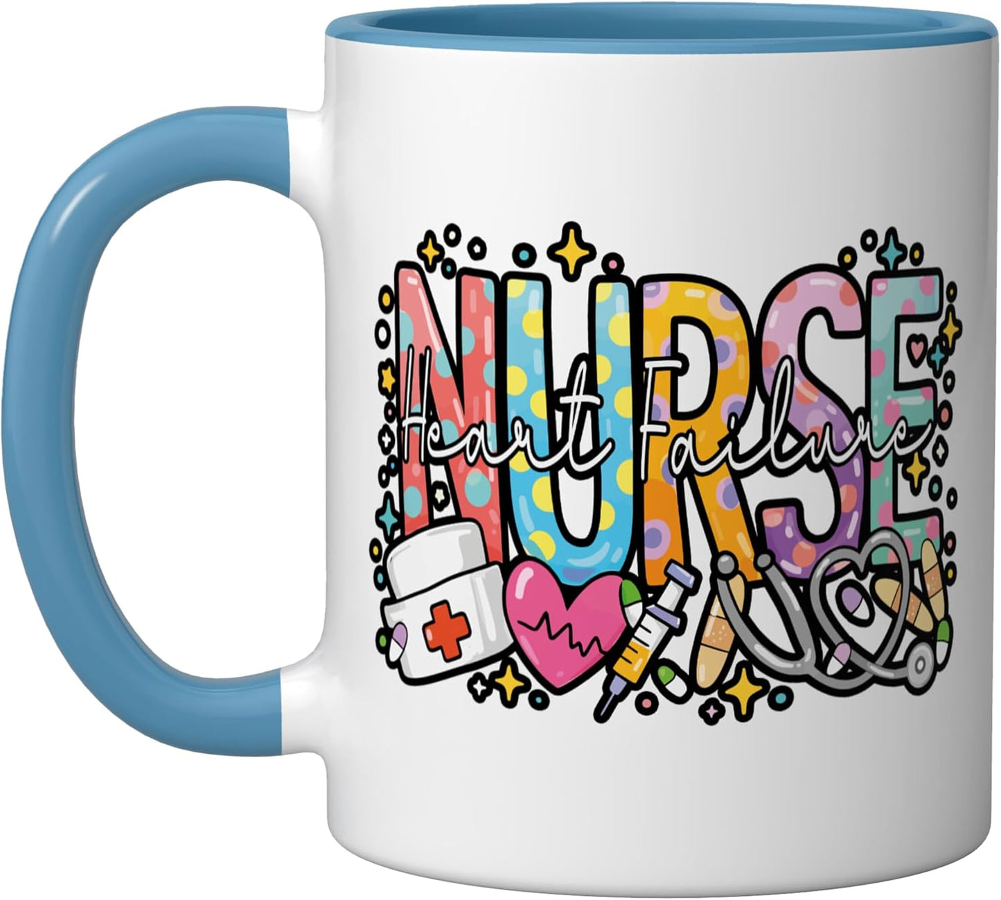 Taza cerámica para enfermeras de falla cardíaca en día de la enfermera azul/blanco
