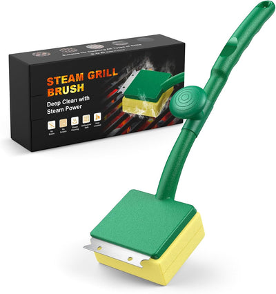Cepillo parrilla sin cerdas con raspador mango largo