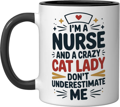 Taza para enfermeras amantes de gatos con dibujo negro y blanco