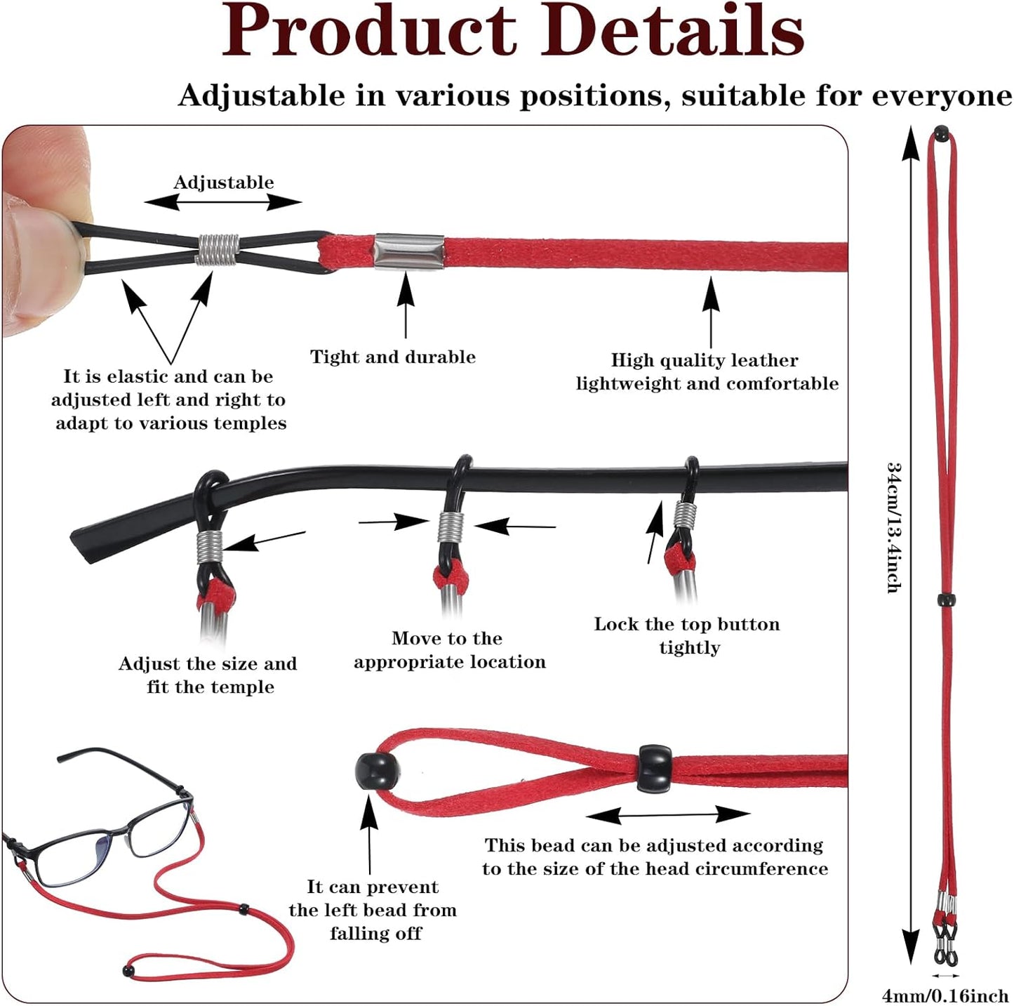 12 Correas para Gafas Soporte Cuero Ajustable