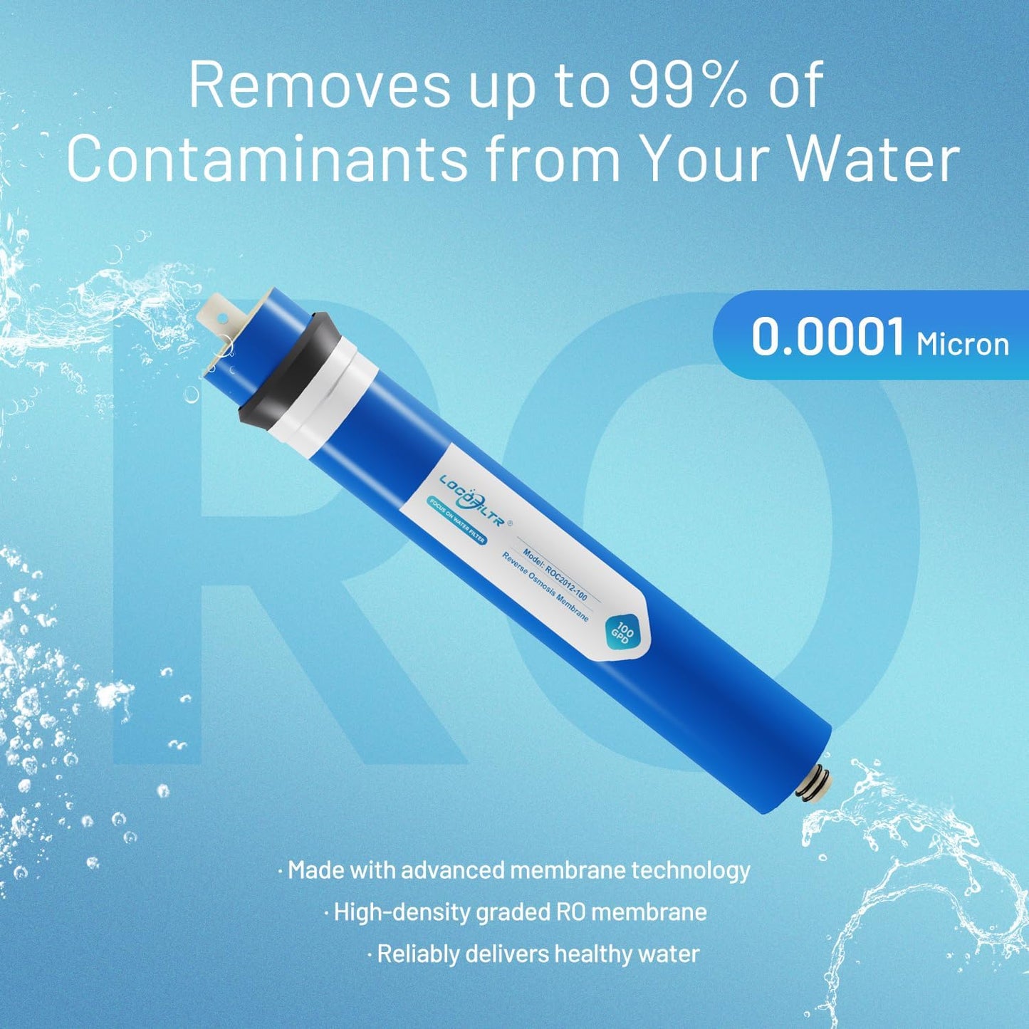 Elemento membrana RO 100 GPD 11.75x1.75pulg para filtro agua
