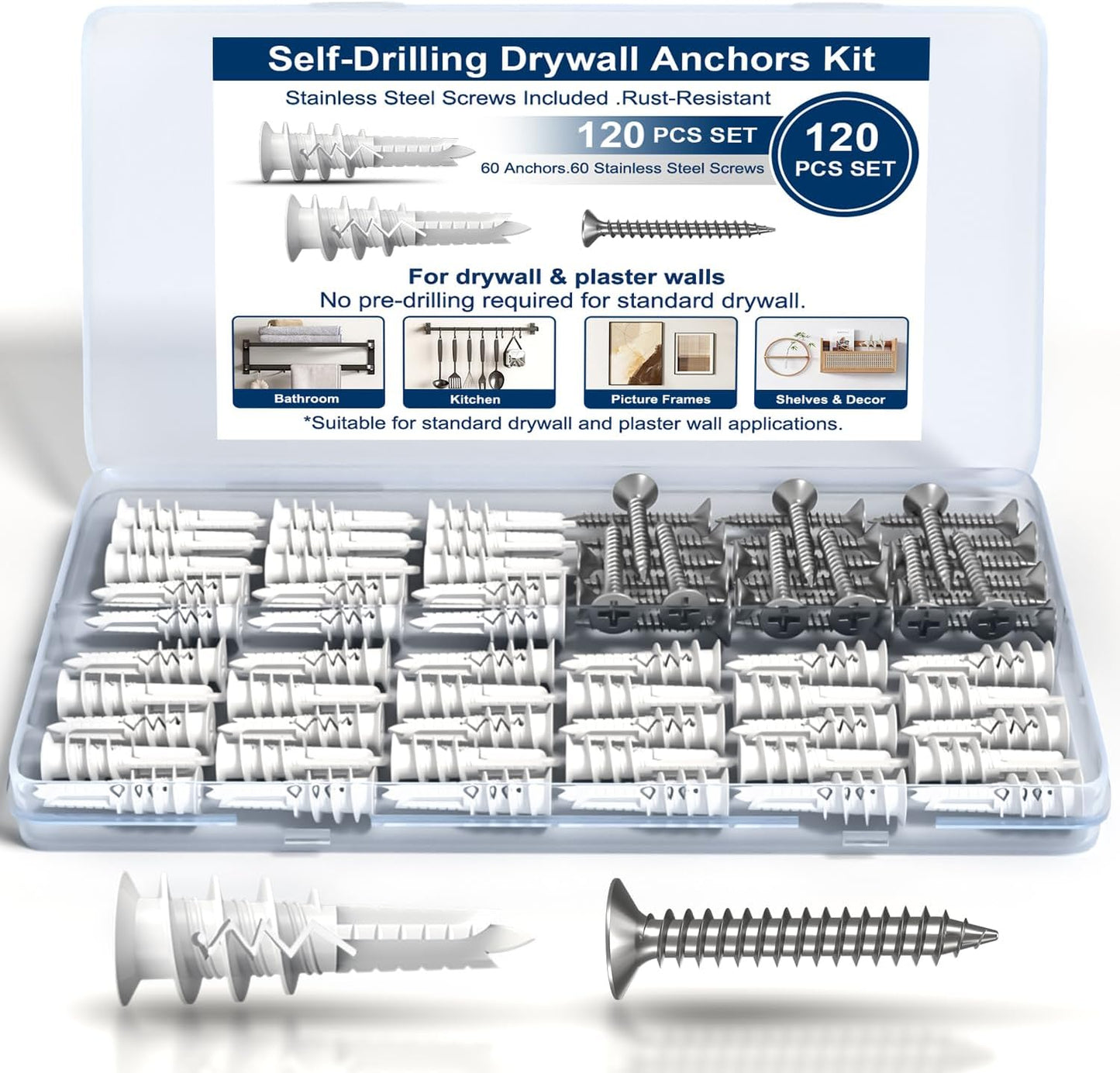 Kit 120 Anclajes Auto perforantes Yeso Soportan 75lb