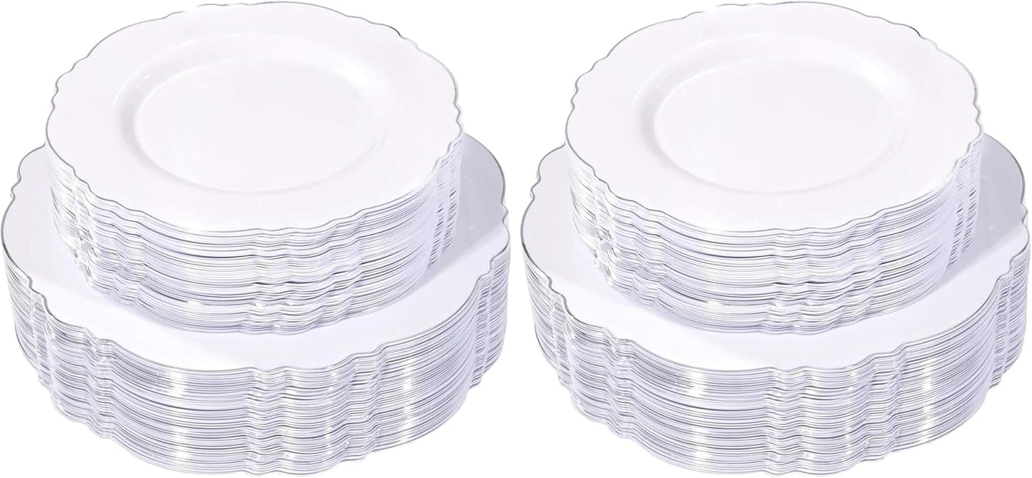 Set 2 Platos Plástico Plateado Diseño Barroco Alta Gama