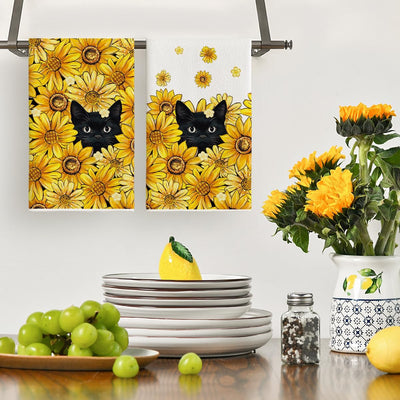 Toalla de cocina verano con diseño gato negro 18x26 pulg
