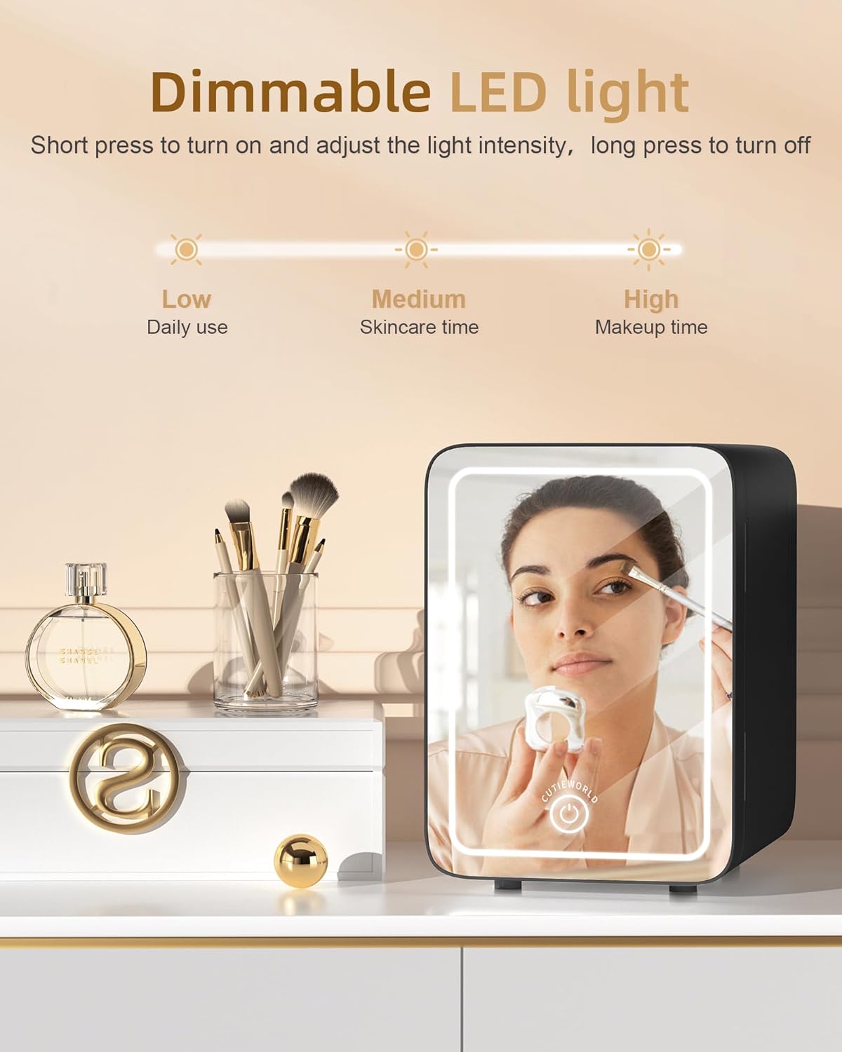 Refrigerador maquillaje con espejo LED 4L para dormitorio