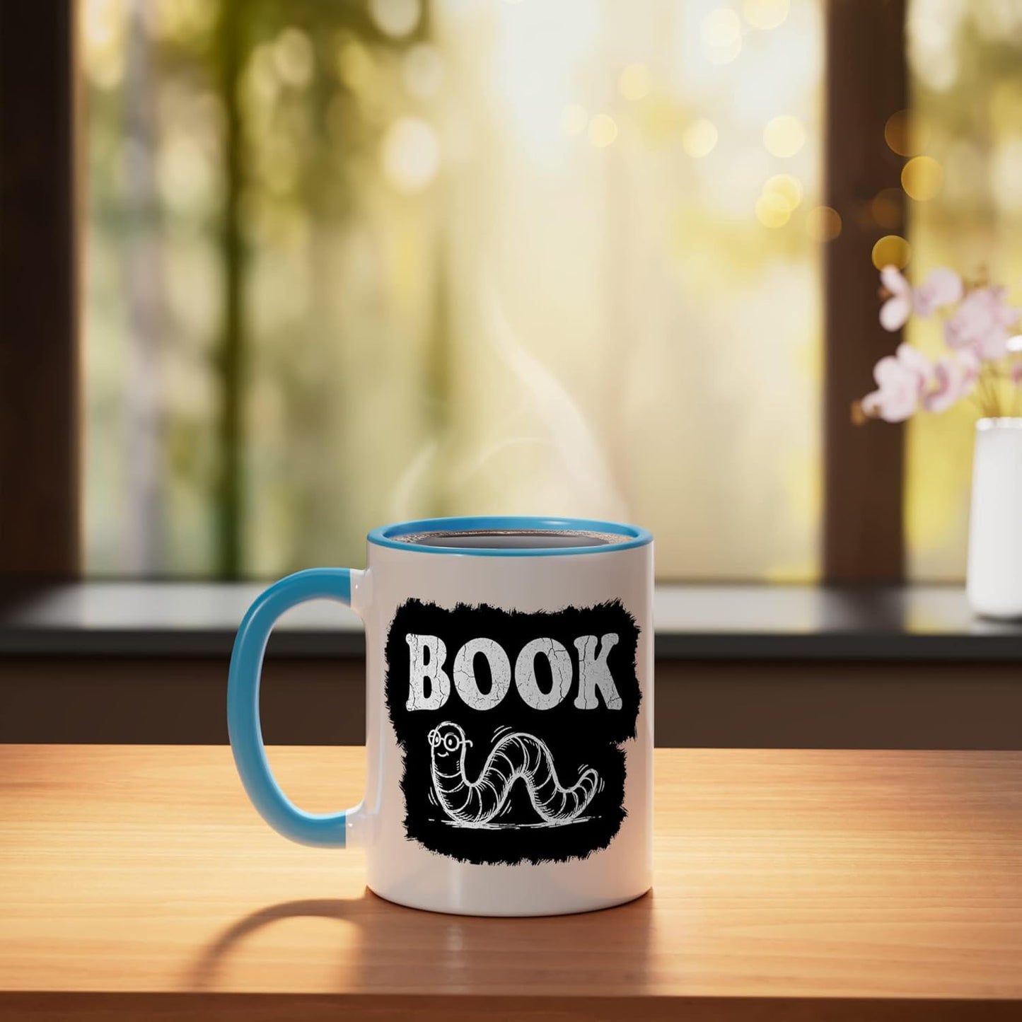 Taza cerámica con diseño de lombriz de libro para amantes del lectura vintage