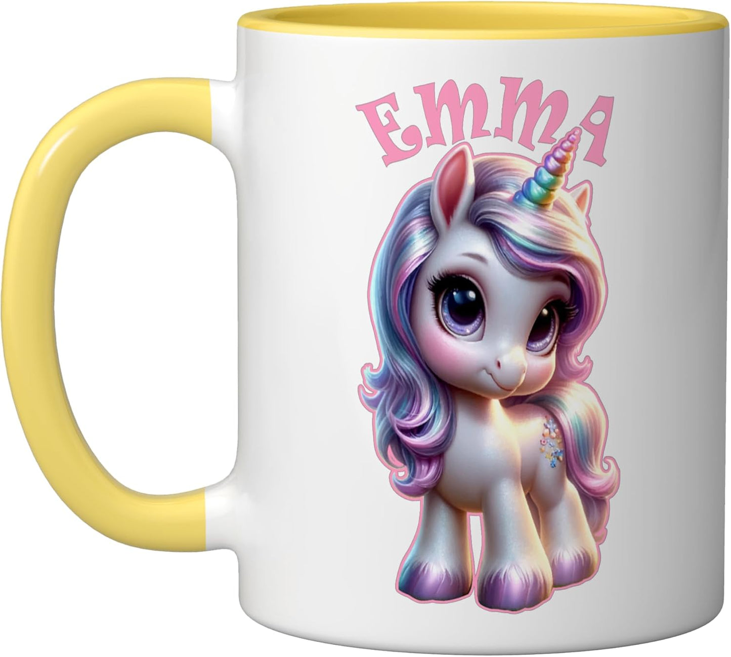 Taza Cerámica para Niña con Dibujo Unicornio Amarillo/Blanco