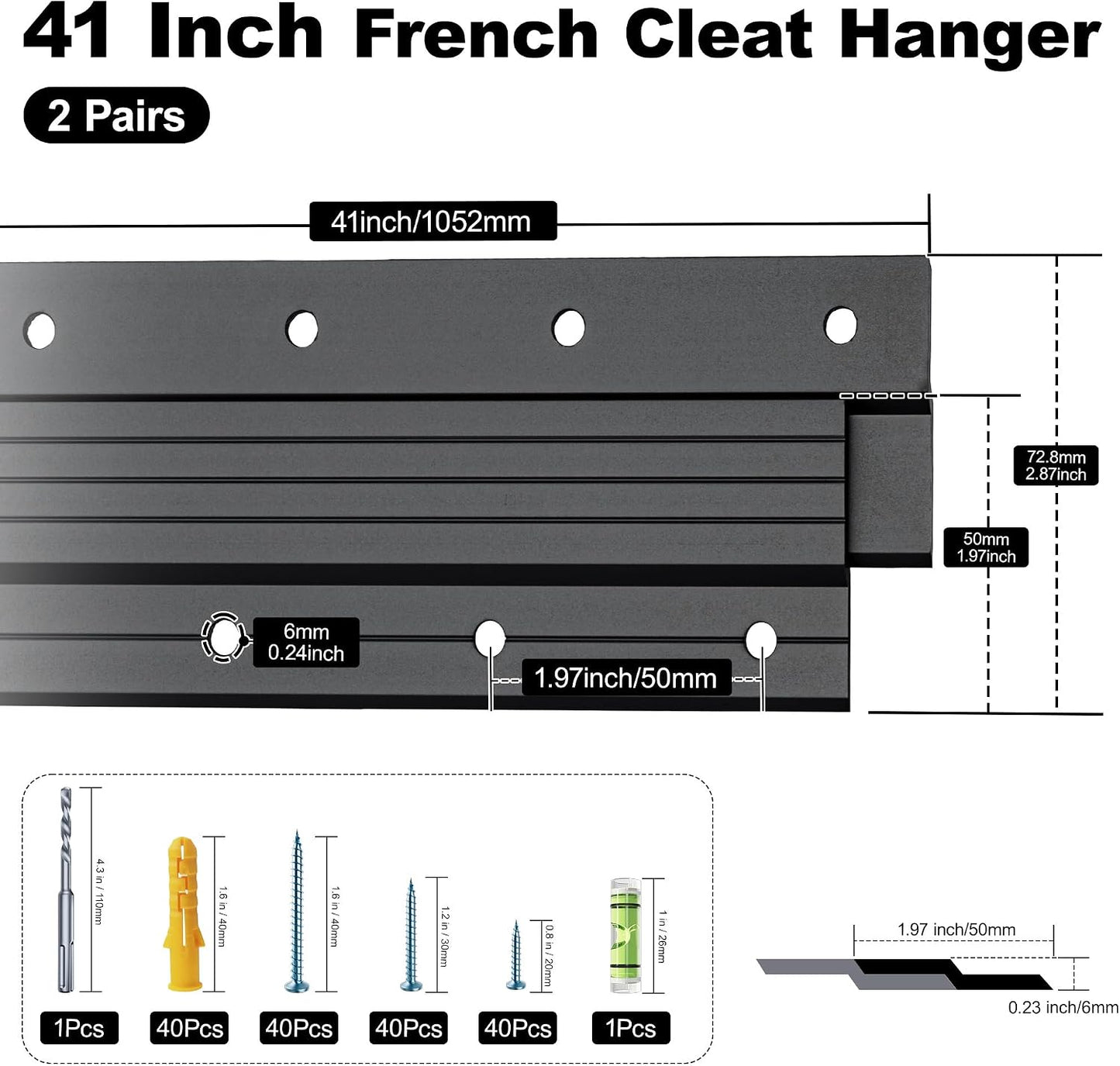 Percha francesa 41pulg soporte pared clips Z aluminio carga 500