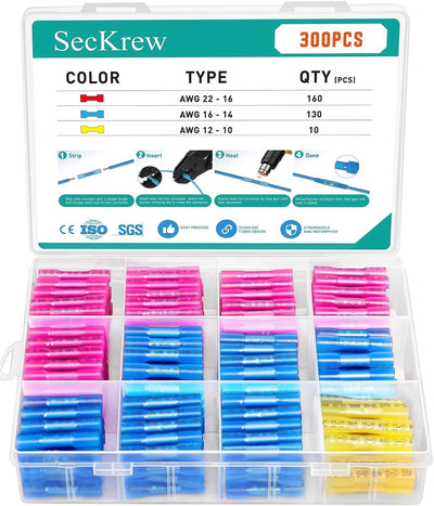 300 Conectores Termorretráctiles Impermeables 22-10 AWG