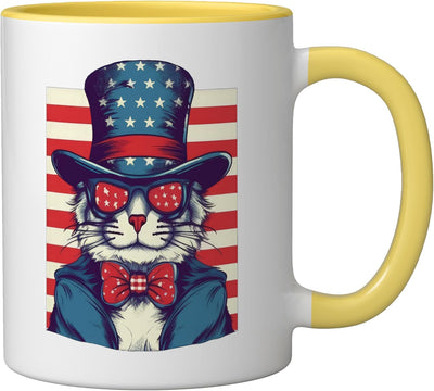 Taza cerámica bandera americana fiesta 4 de julio amarillo/blanco