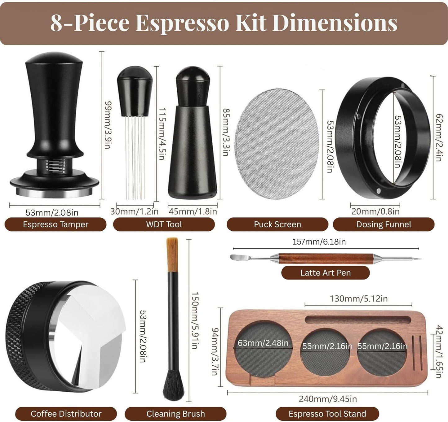 Kit 8 Pzas Herramientas Espresso Distribuidor Café 2.098pulg