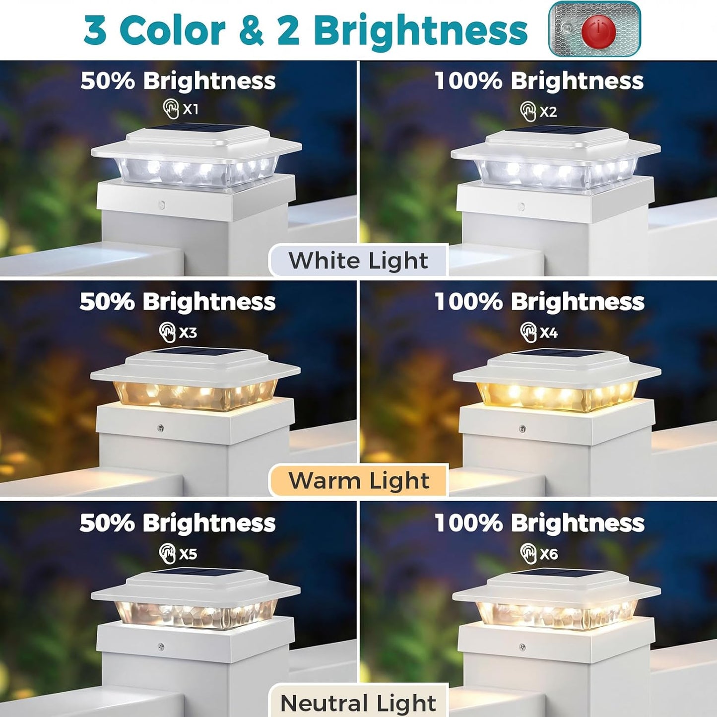 Luz solar para postes 4x4 IP65 2 Pzas 3 Temperaturas