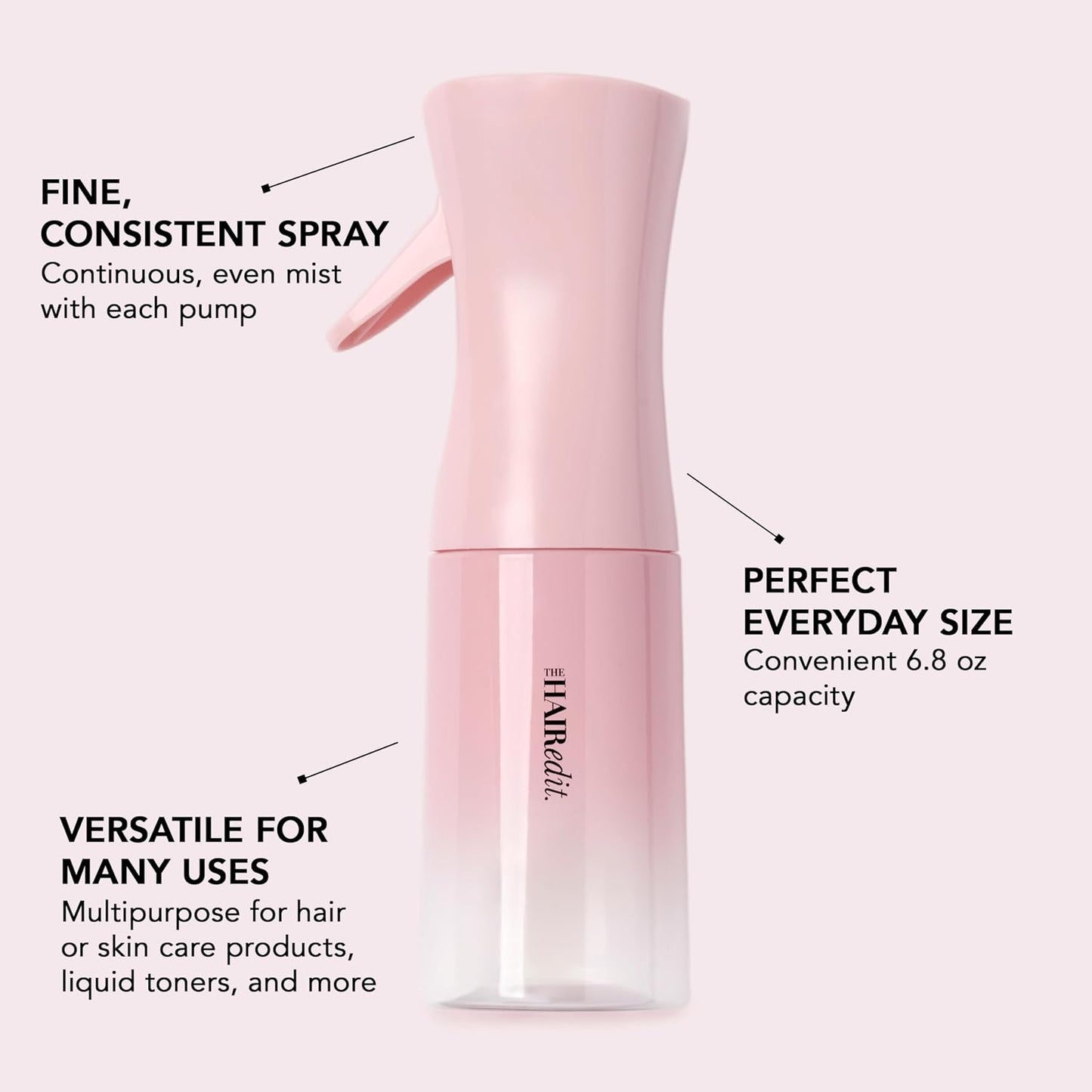 Botella atomizadora niebla fina para peinar cabello rizos
