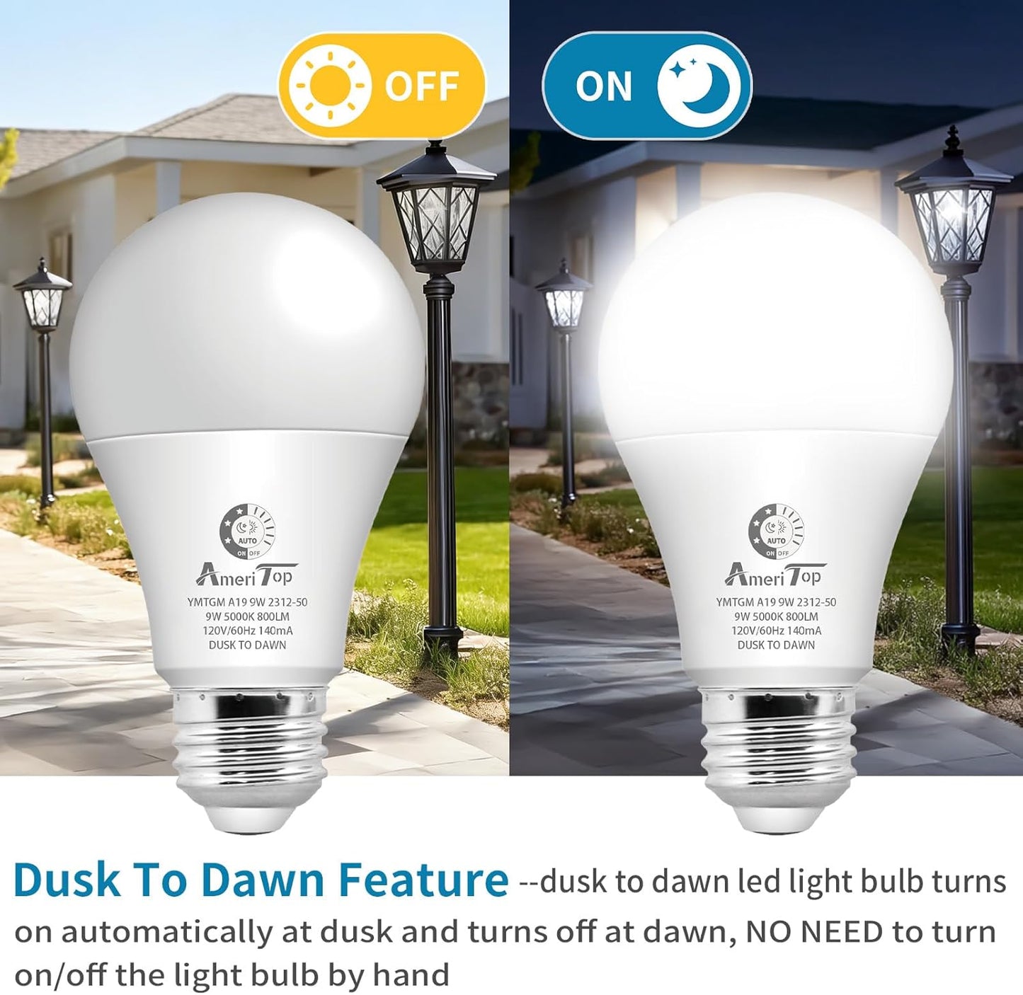 Bombilla LED A19 sensor amanecer/atrasar 800lm 10W base E26