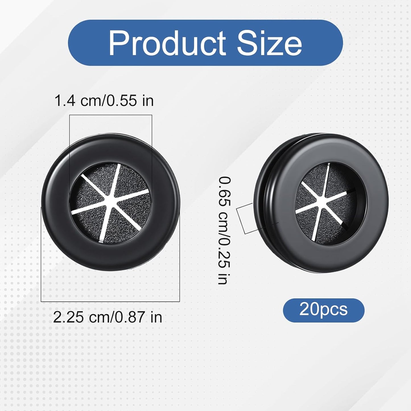 20 Ojales Goma Doble Cara Negro Protección Cable