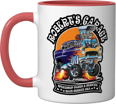 Taza Cerámica Diseño Clásico Coches Rojo/Blanco