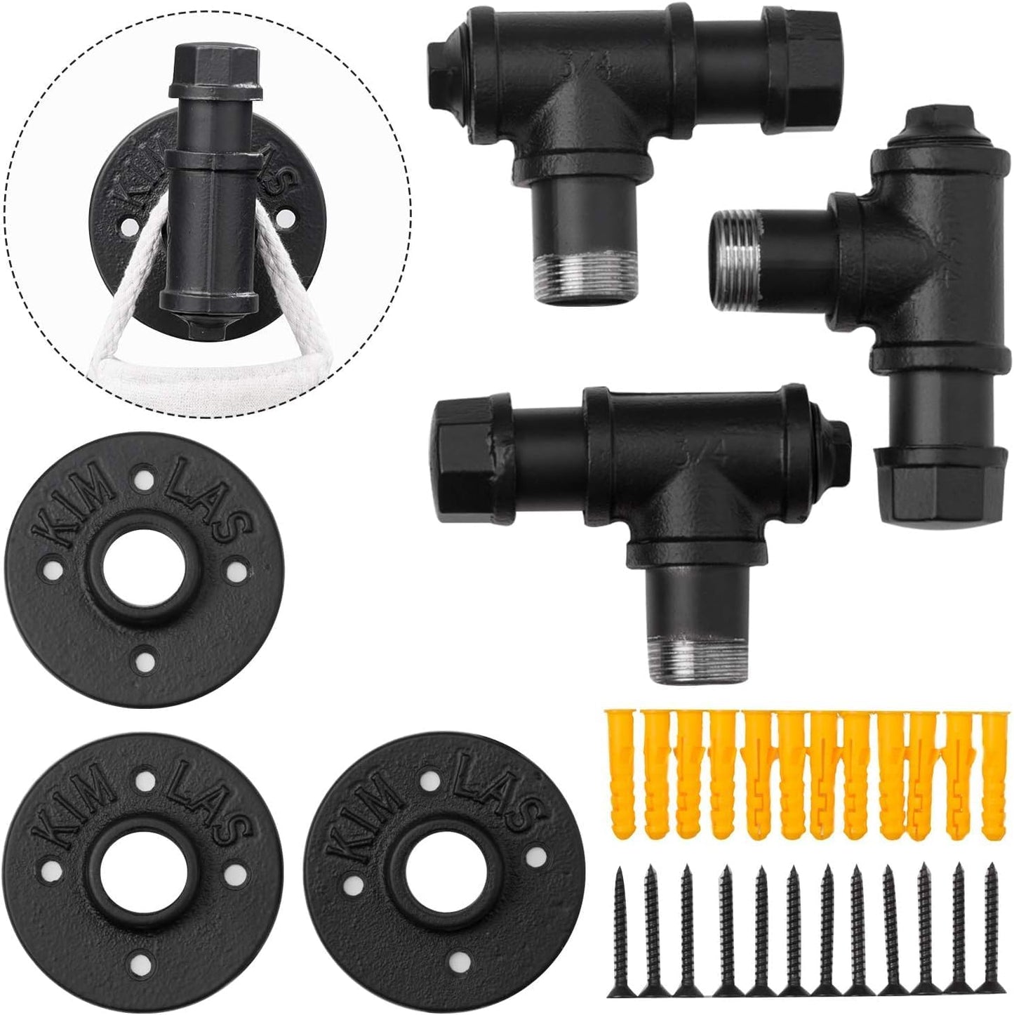 Set 3 Ganchos Pared Hierro Industrial Negro Mate