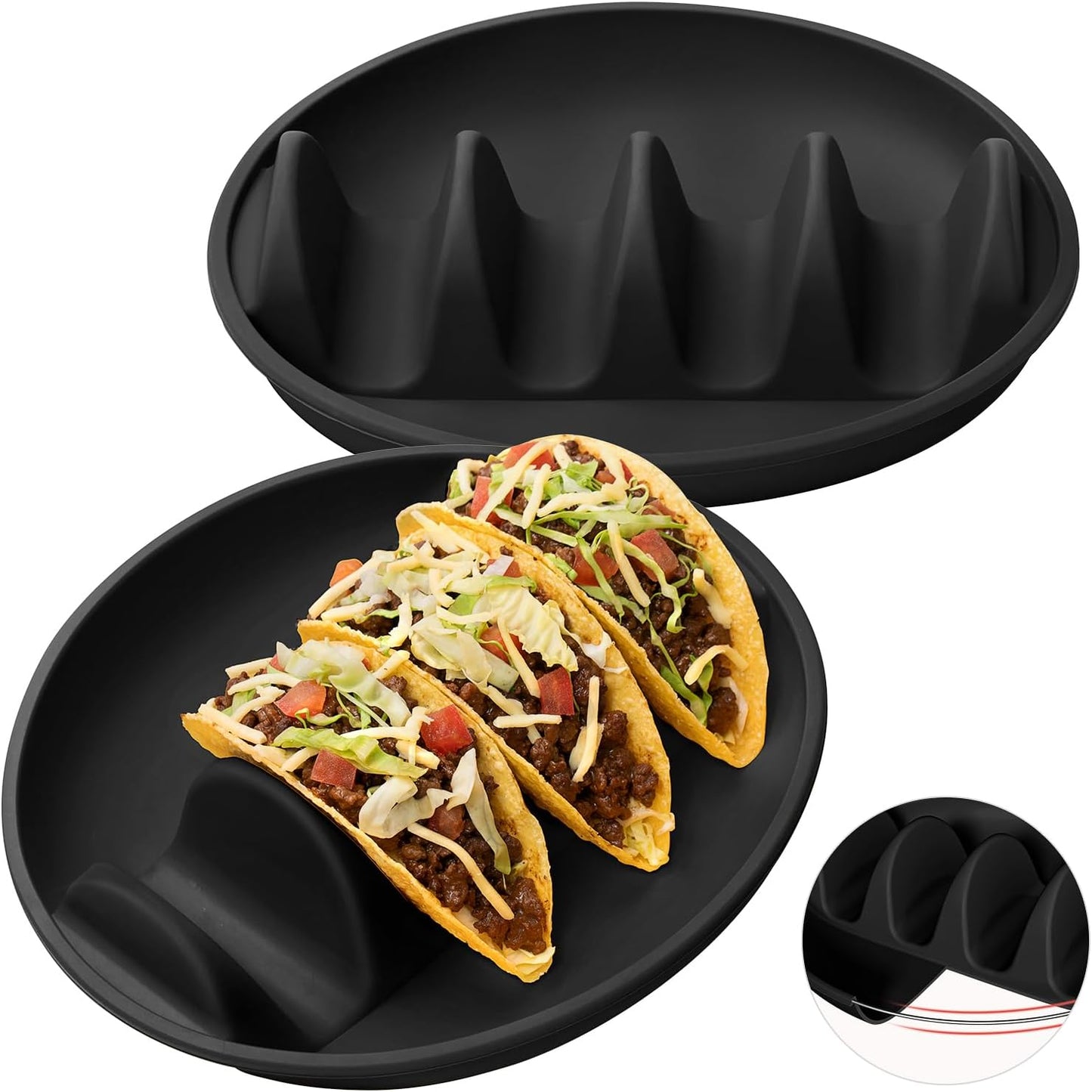 Paquete de 2 platos de silicona para tacos con marco metálico y 4 divisores