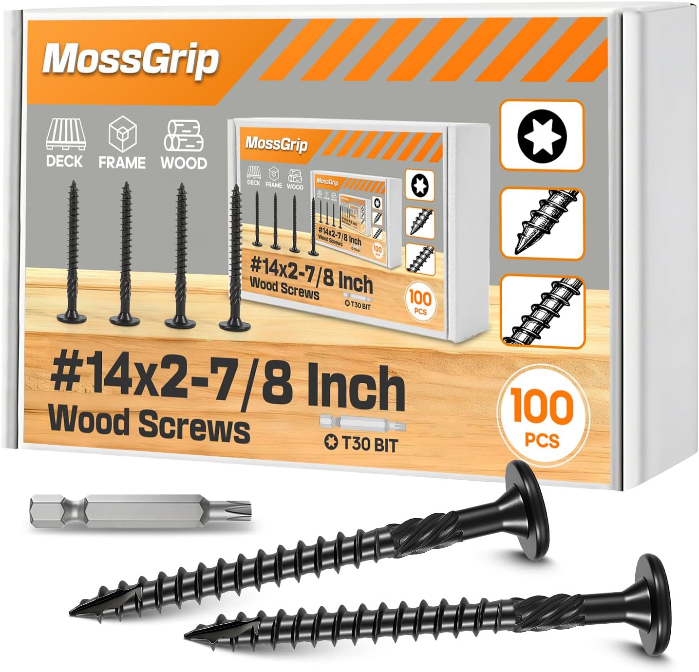 Tornillos #14x2-7/8 pulg 100uds estructura madera exterior
