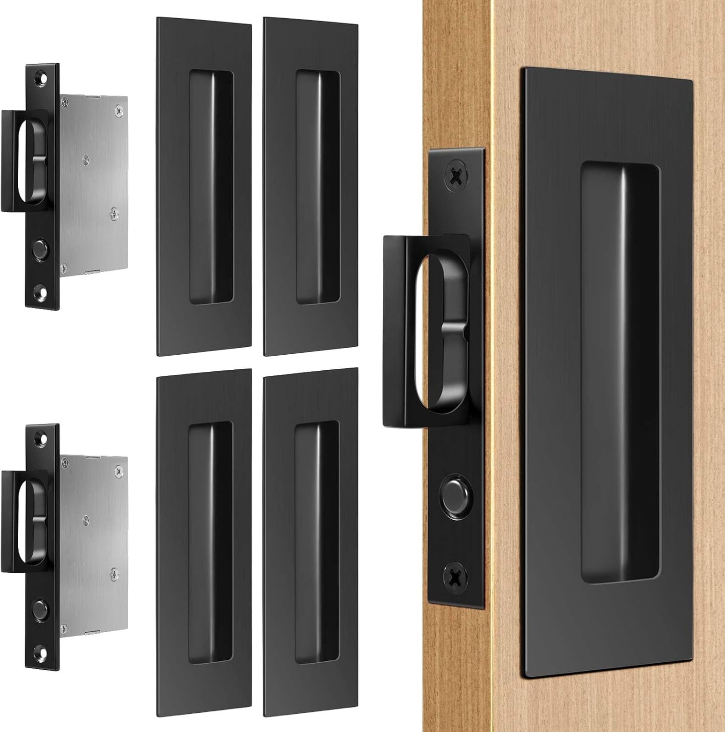 Juego herrajes puerta bolsillo 6pulg acero inox 304 con manija