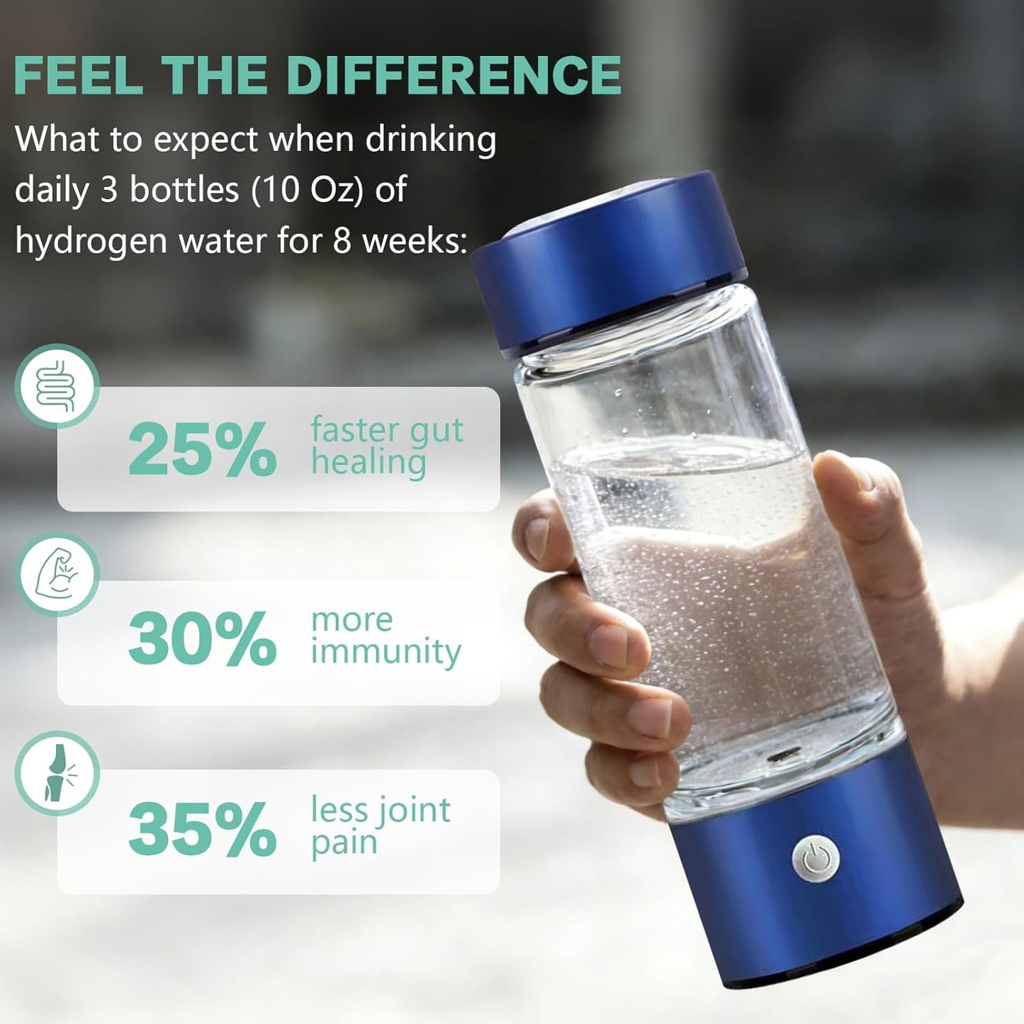 Generador agua hidrógeno 2400ppb filtro sin BPA USB-C recargable