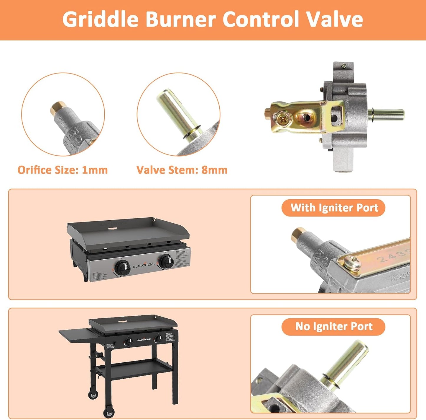 Válvula control quemador parrilla 22pulg pack 2