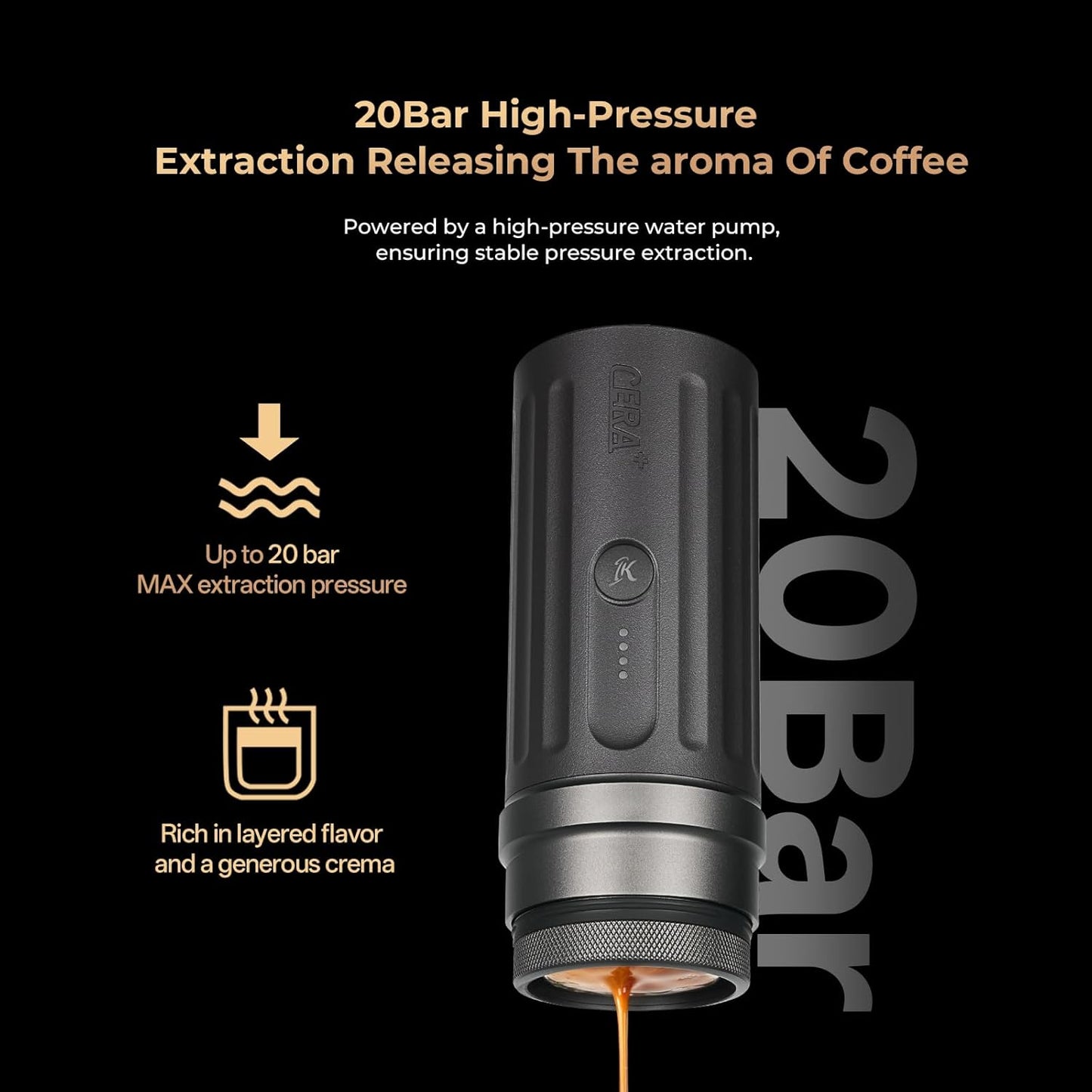 Máquina café expreso portátil con Bluetooth APP 20 bar