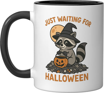 Taza Cerámica Halloween Raccoon Tapa Negro Blanco