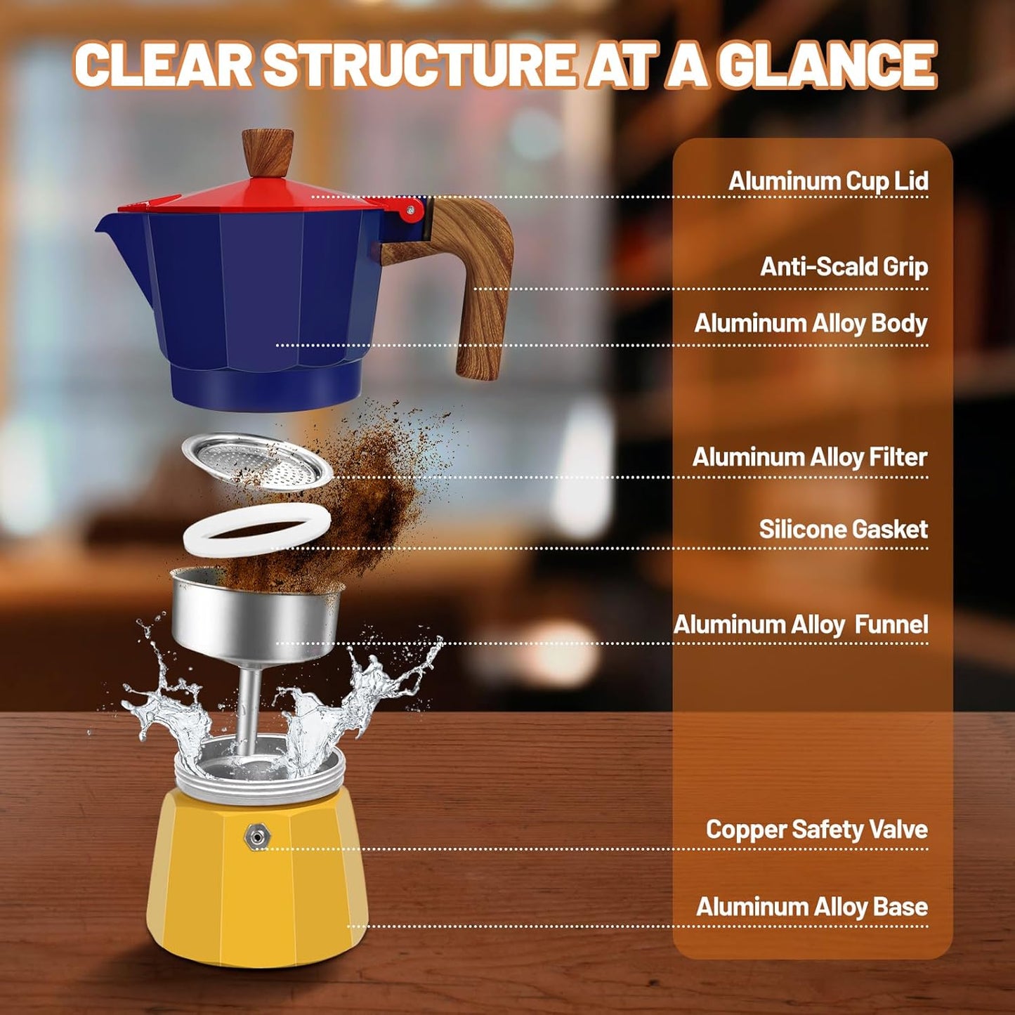 Cafetera de moka de aluminio para cocina italiana y cubana 10 oz