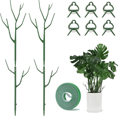 4 Pzas Estacas Soporte Plantas 28pulg con Postes y Clips